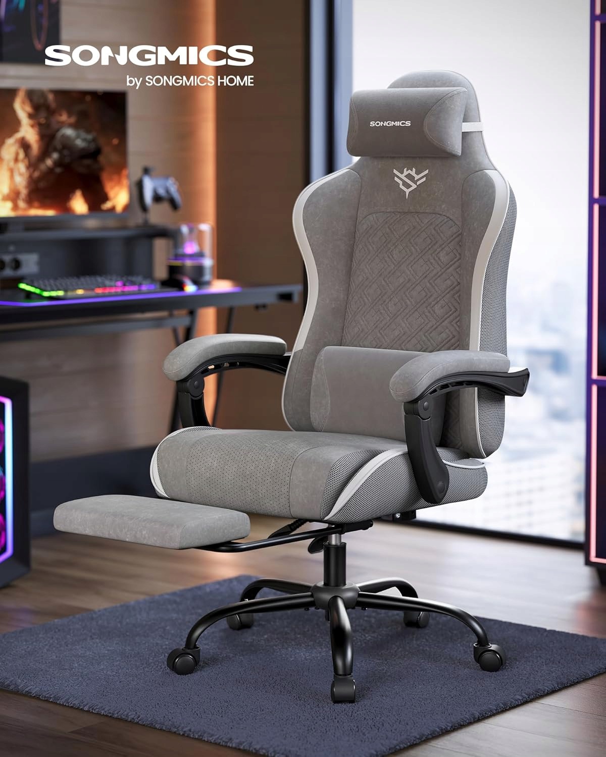 Songmics Herná stolička, kancelárske kreslo, ergonomická, podnožka Cathy