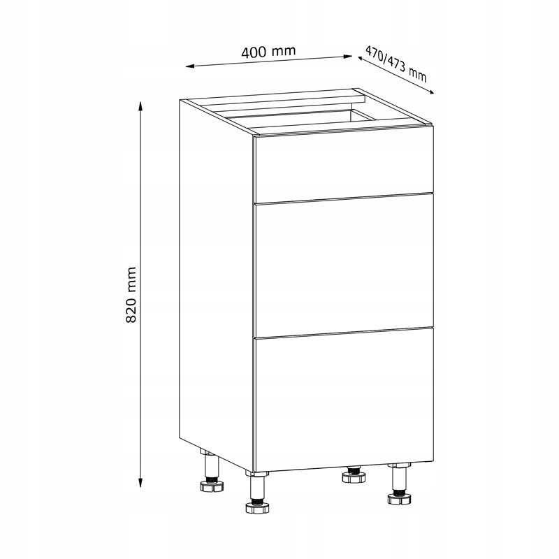 Szafka kuchenna 40 dolna ASPEN D40S3 z 3 szufladami biały połysk Kod producenta ASPEN D40S3