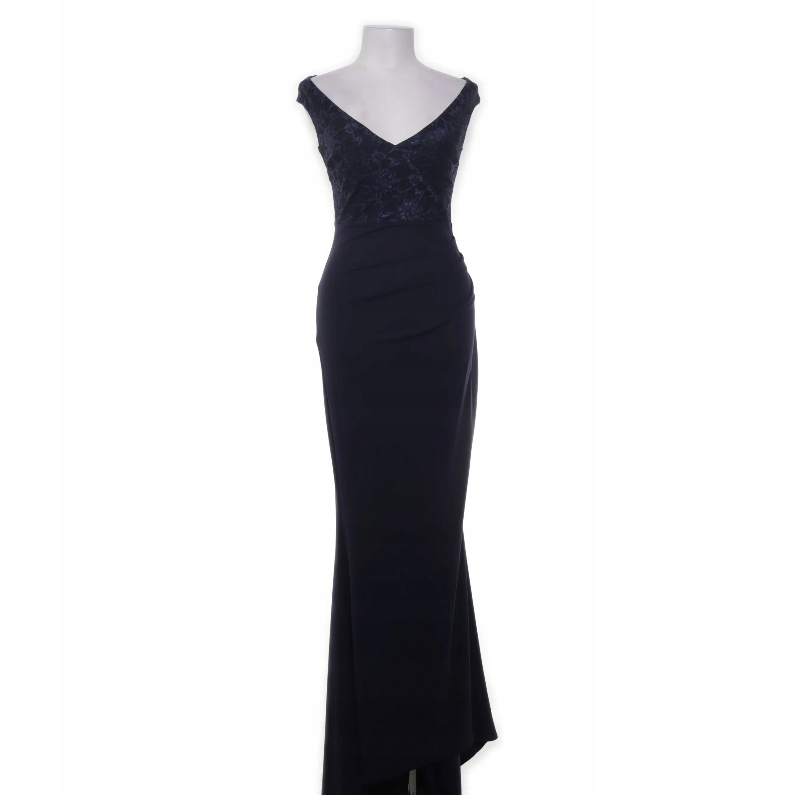 Goddiva Tmavě Modrá Maxi Sukně S Krajkovým Výstřihem, Velikost 42