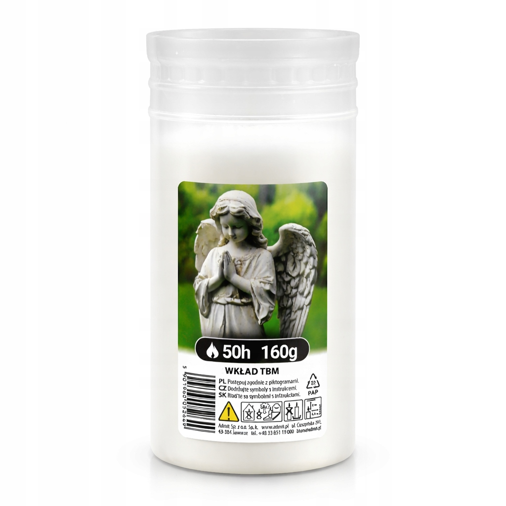 10 X Wkład parafinowy TBM 160g – czas palenia do 50h, wys. 14 cm, Ø 5,6 cm