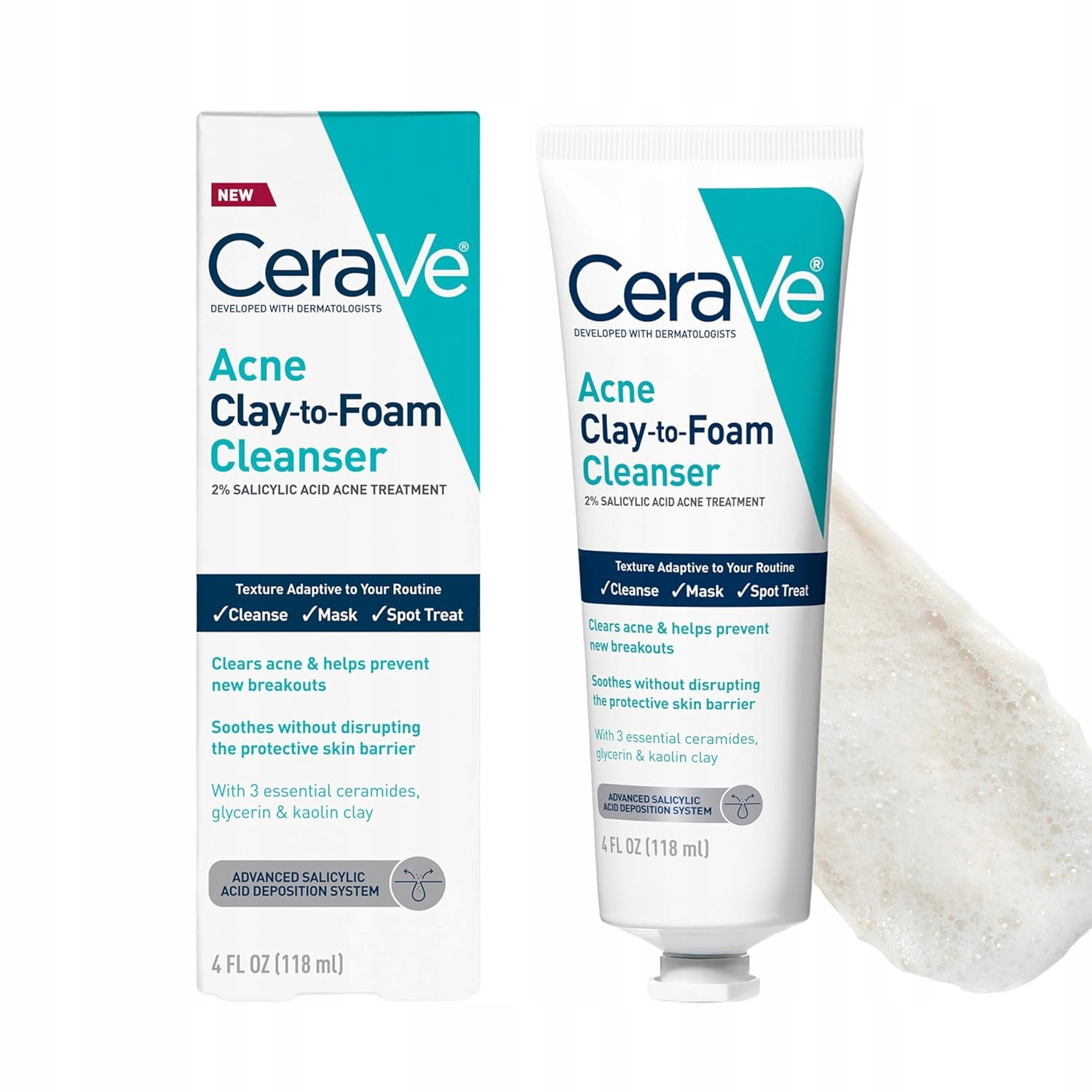 CeraVe Acne Clay-to-Foam Cleanser żel/pianka do mycia twarzy 3 w 1 118 ml
