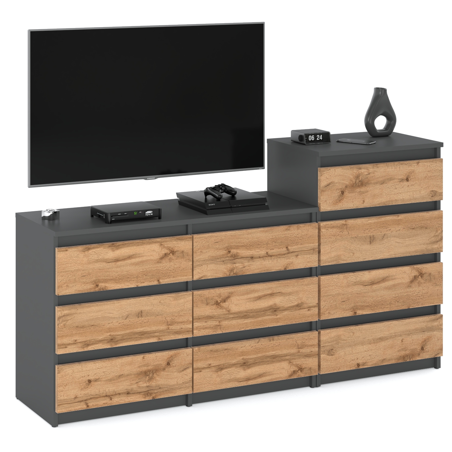 KOMODA SALON SZAFKA 6+4 SZUFLAD SZARY DĄB WOTAN