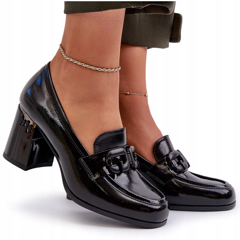 Dámské Lakované Polobotky Elegantní Na Podpatku D&a MR38-973 Černé 37