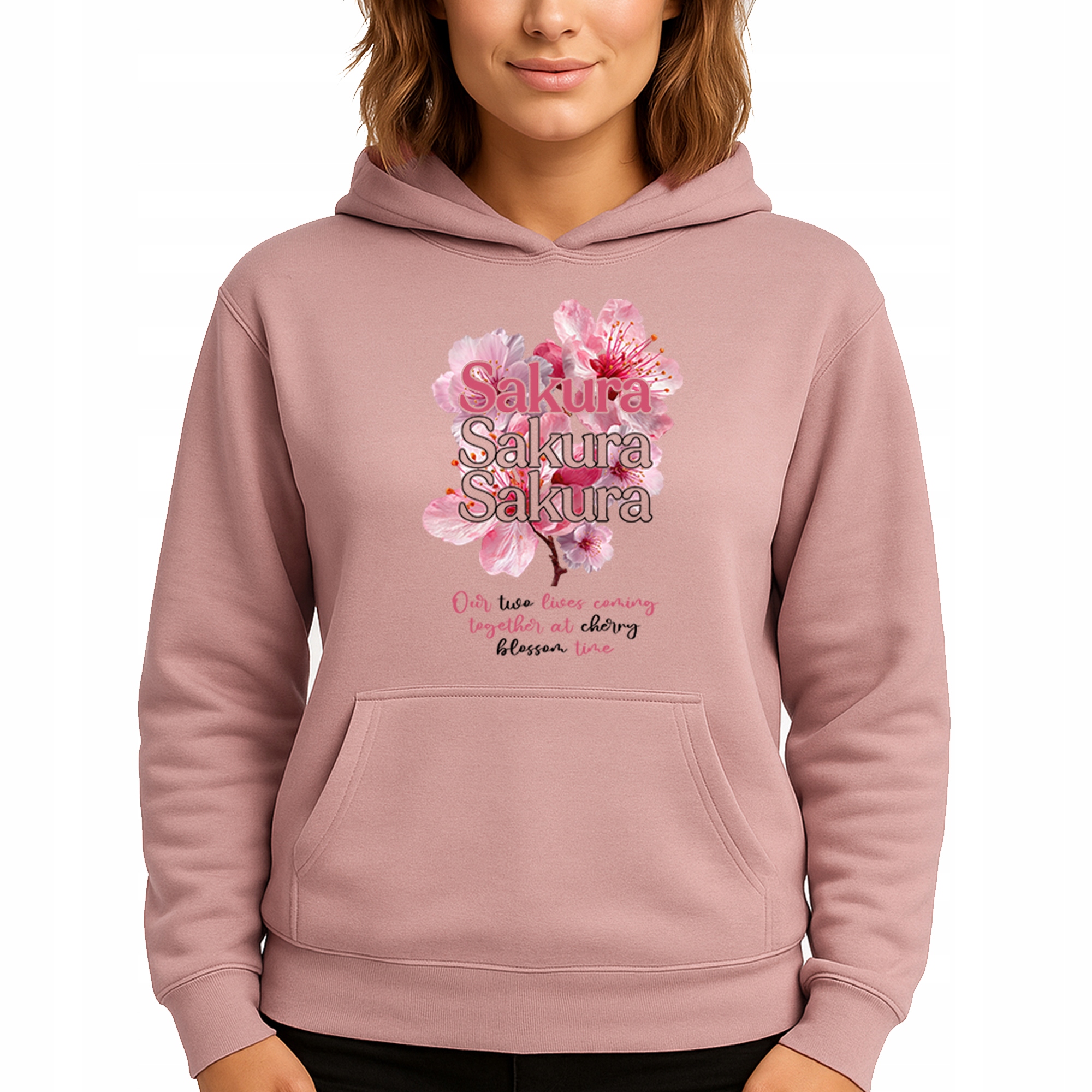Mikina S Kapucí Hoodie Dusty Pink Bavlněná Módní Sakura Vel M