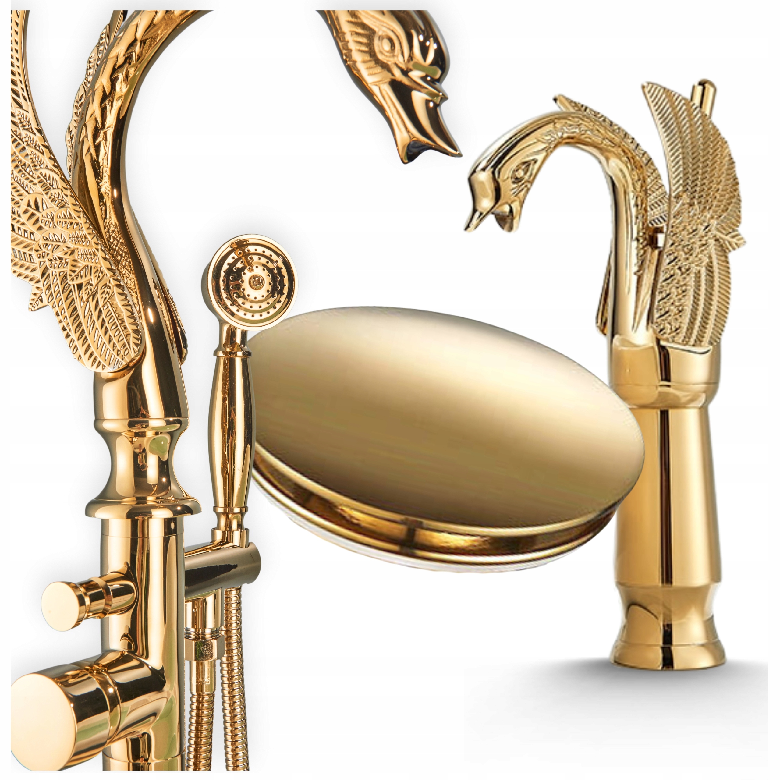 Batéria do vane Zlatá voľne stojaca Hlavica Sprchová sada do kúpeľne