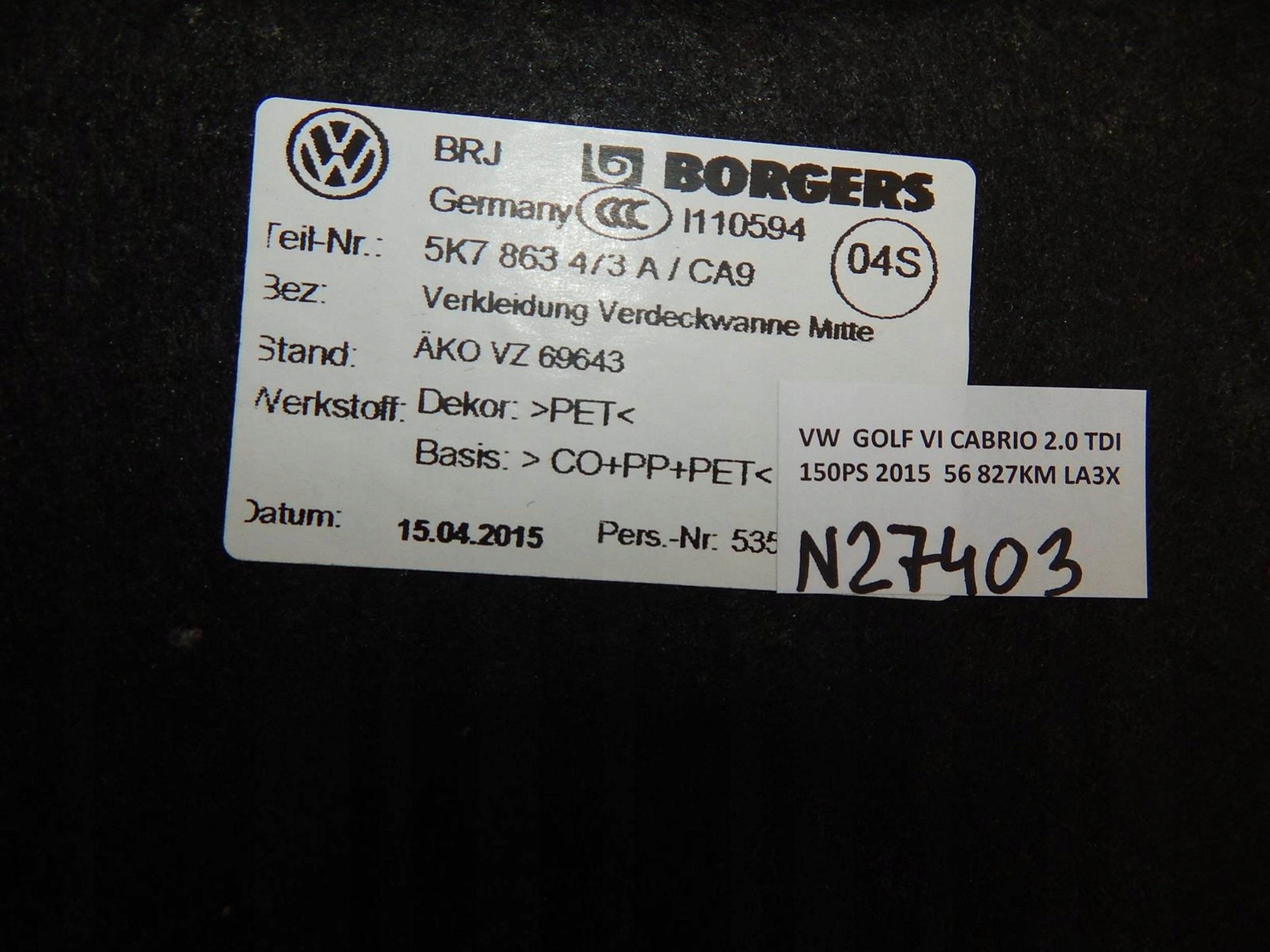 VW GOLF VI KOBERCE kufru 5K7863473A