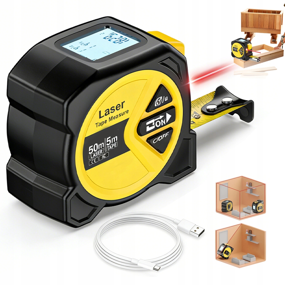 Laserový Dálkoměr 50 M S Digitální Páskou 5 M LCD, Měření M Pro Stavbu