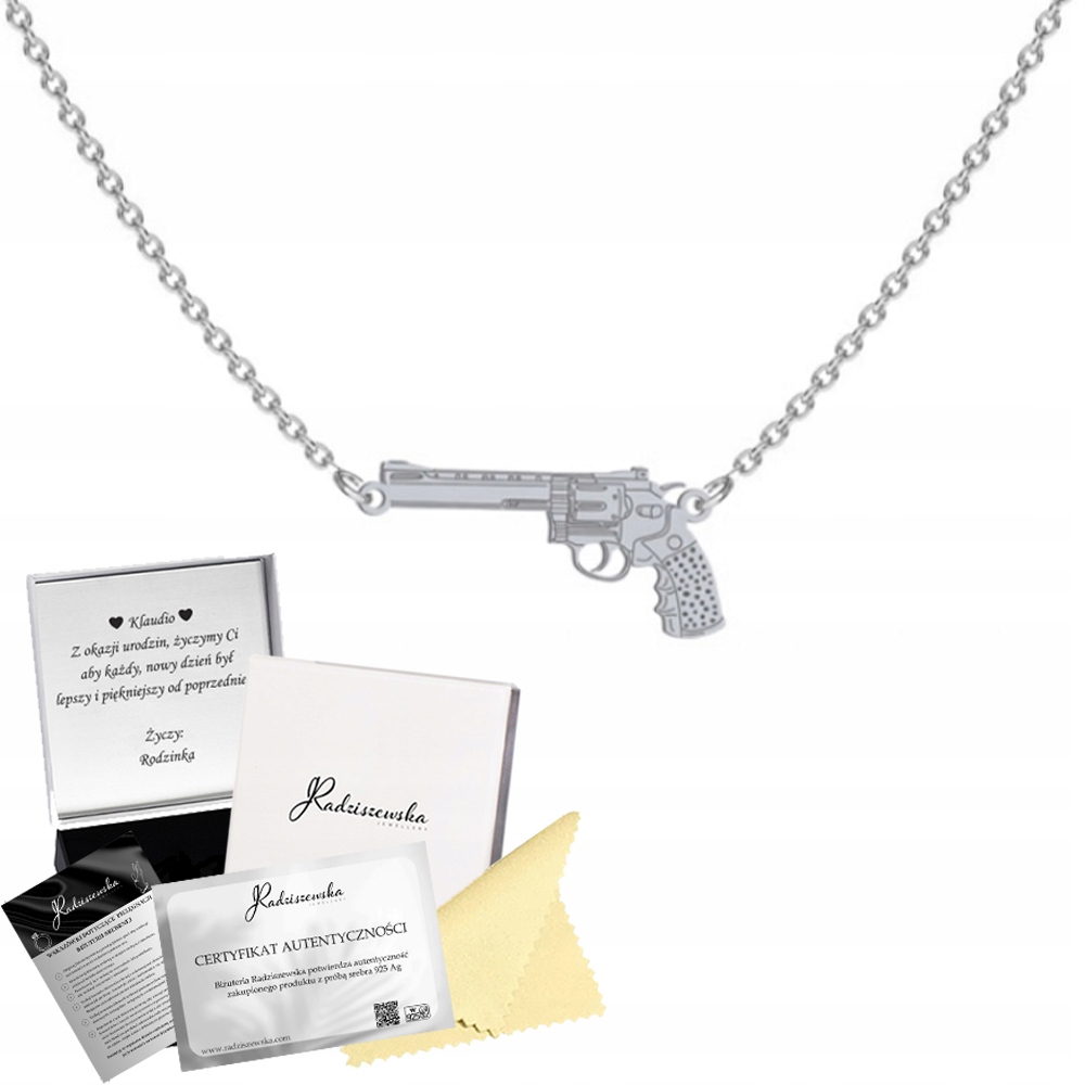 Stříbrný Náhrdelník Revolver Celebrity Dárek Stříbro 925 Narozeniny Přání