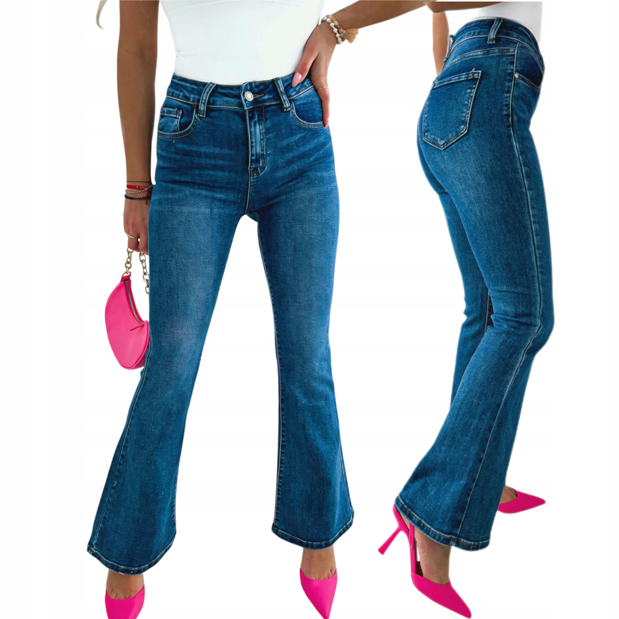 Módní Kalhoty Tmavě Modré Džíny S Modelovacími Zvony, velikost S Pl