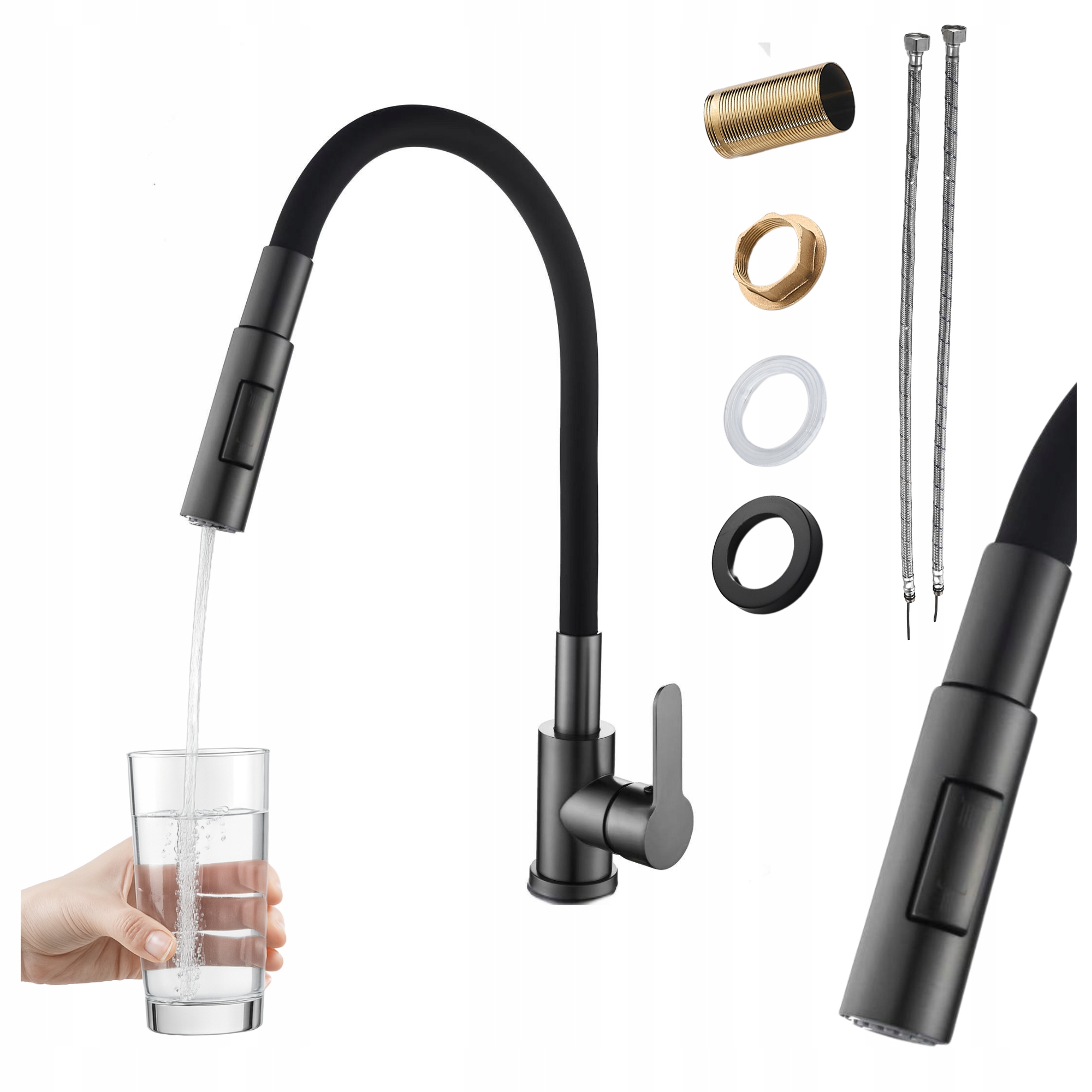 Kuchynská batéria Reno stojanková flexibilná Granitan gungrey čierna výtoková