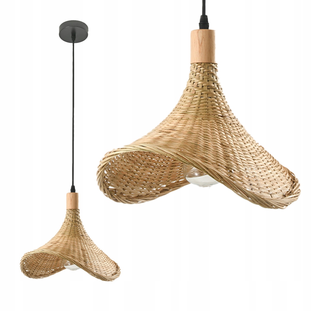 Závěsná bambusová stropní lampa Boho na E27 Pletená přírodní