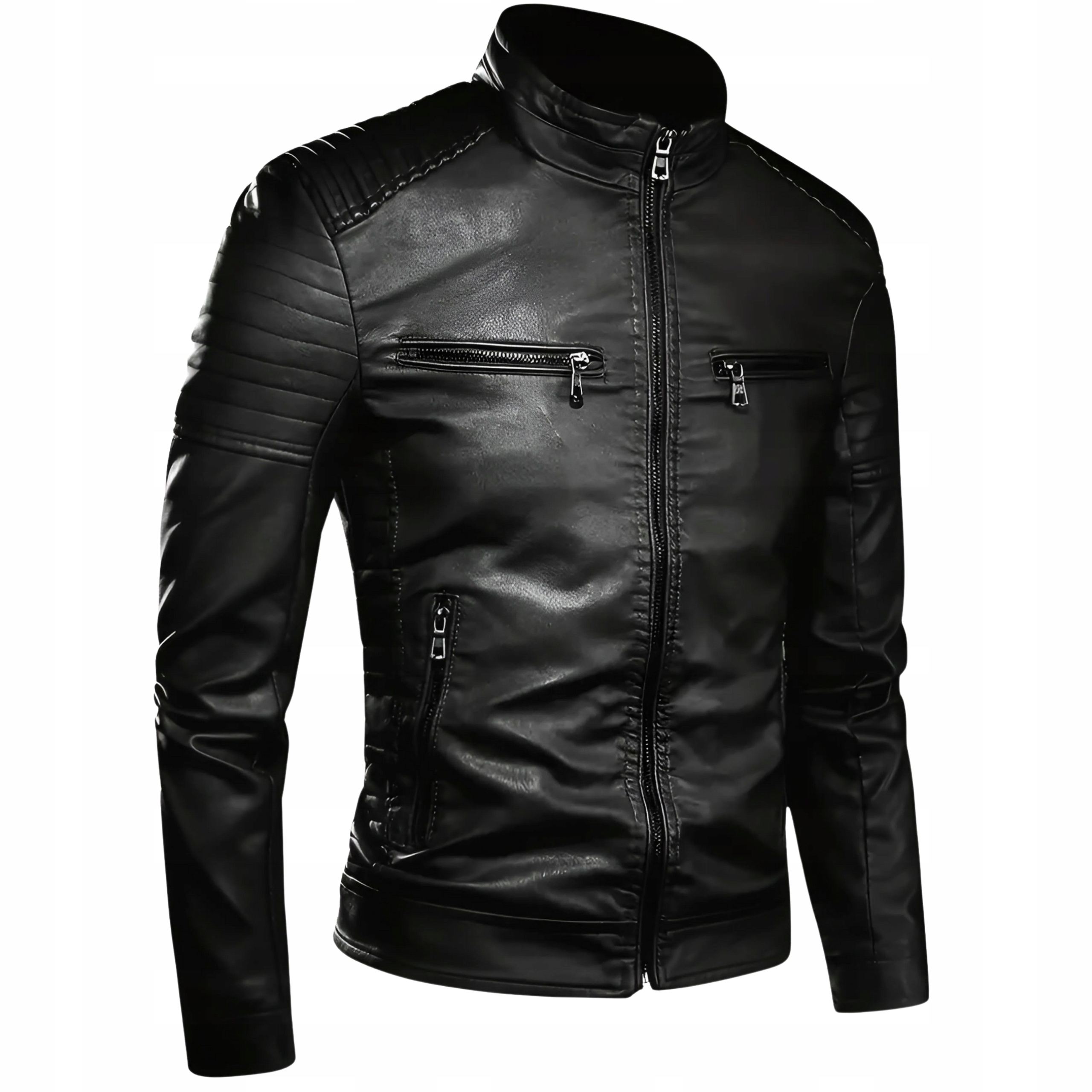 Kurtka męska skórzana czarna przejściowa regular casual do pasa