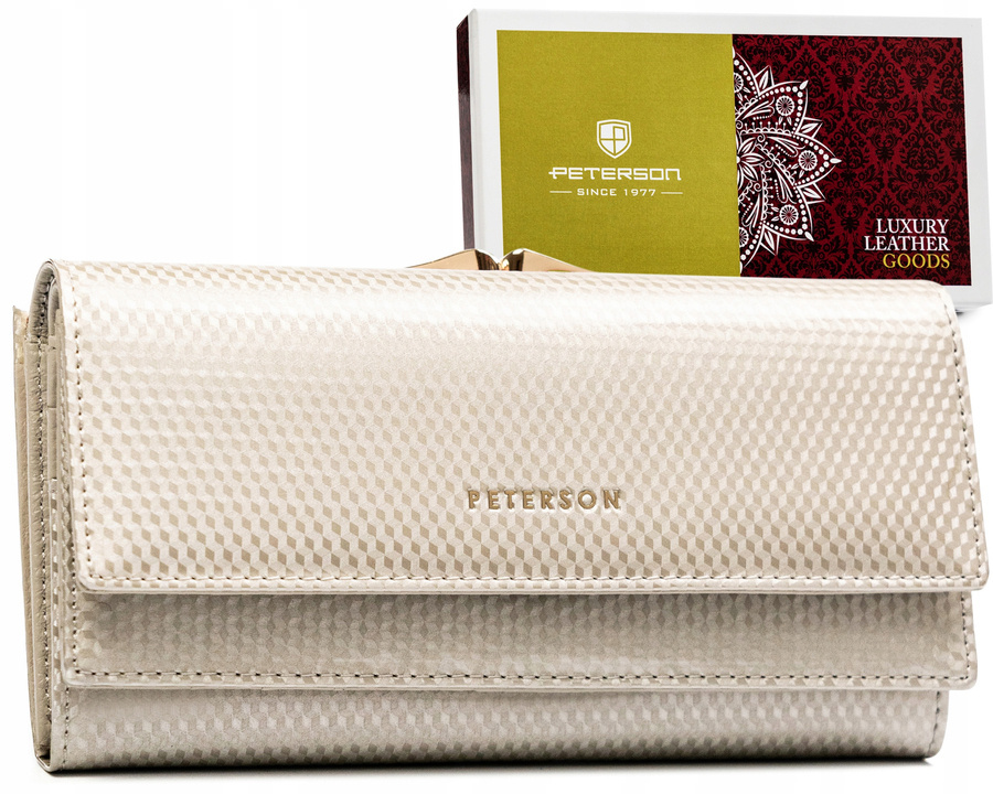 Duży poziomy portfel skórzany Peterson damski ze skóry naturalnej Rfid Stop
