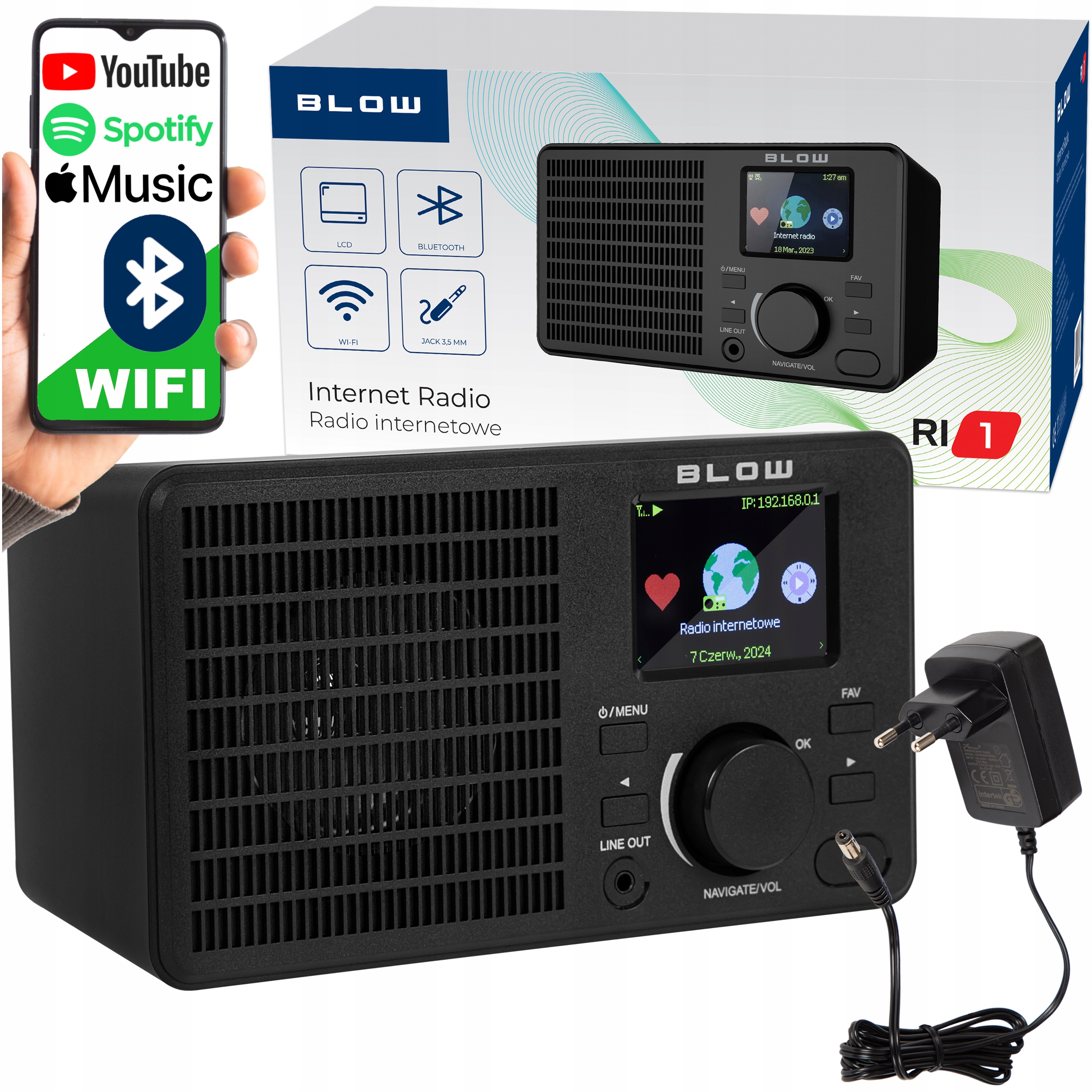 ИНТЕРНЕТ-РАДИО КУХНЯ LCD BLUETOOTH WIFI UPNP СЕТЬ FM AM BLOW RI 1