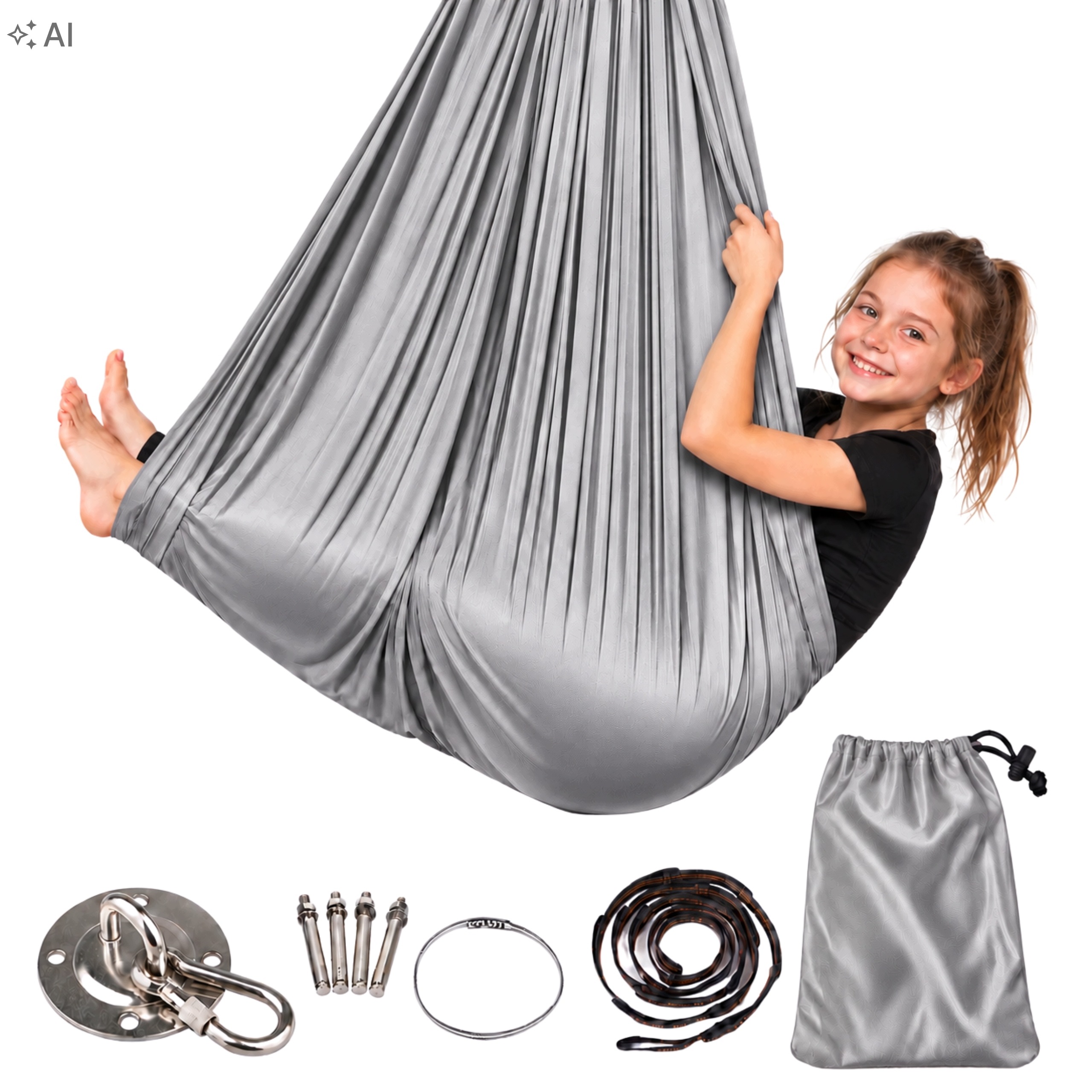 Huśtawka Kokon dla Dzieci Hamak Sensoryczna Terapeutyczna 280x150cm Szara