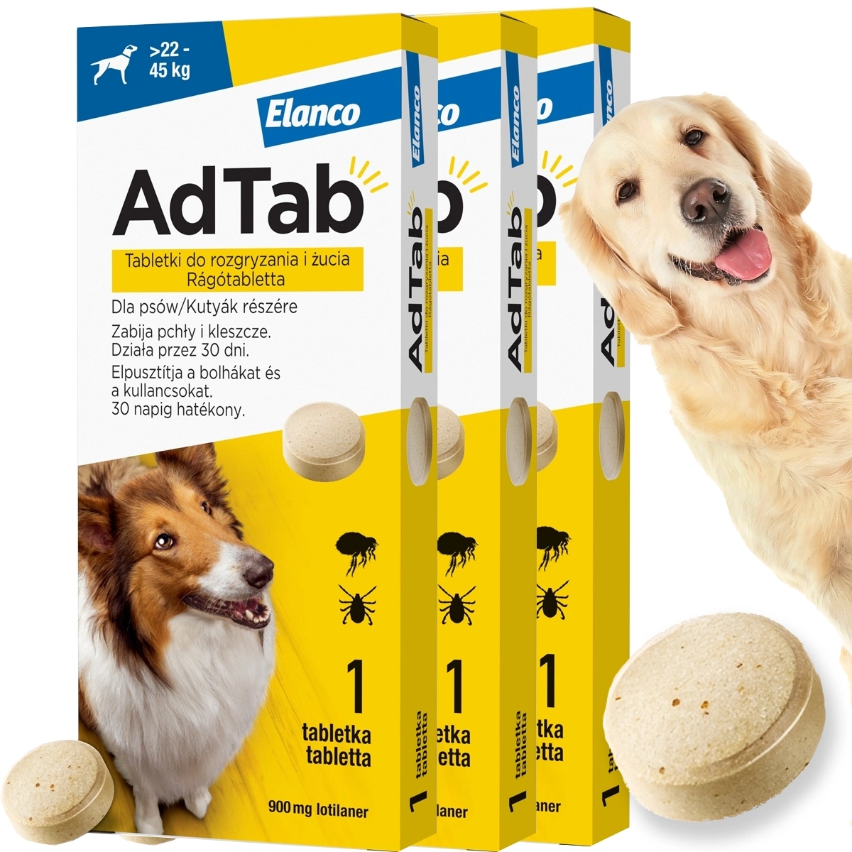Tabletki na Kleszcze Pchły na 3 miesiące dla dużego Psa 22-45 kg masy ciała