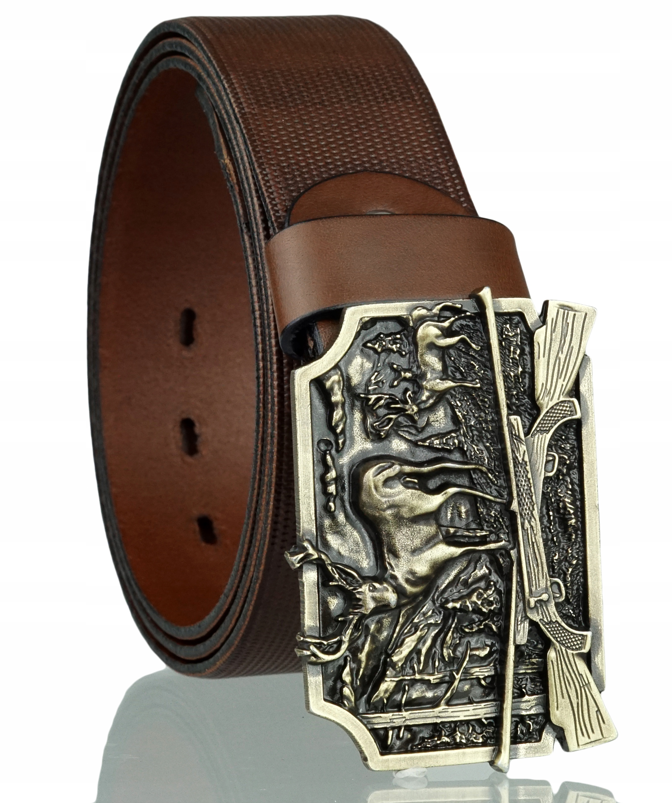 Skórzany Pasek Myśliwego Blakardo 4 CM Brązowy Jeleń