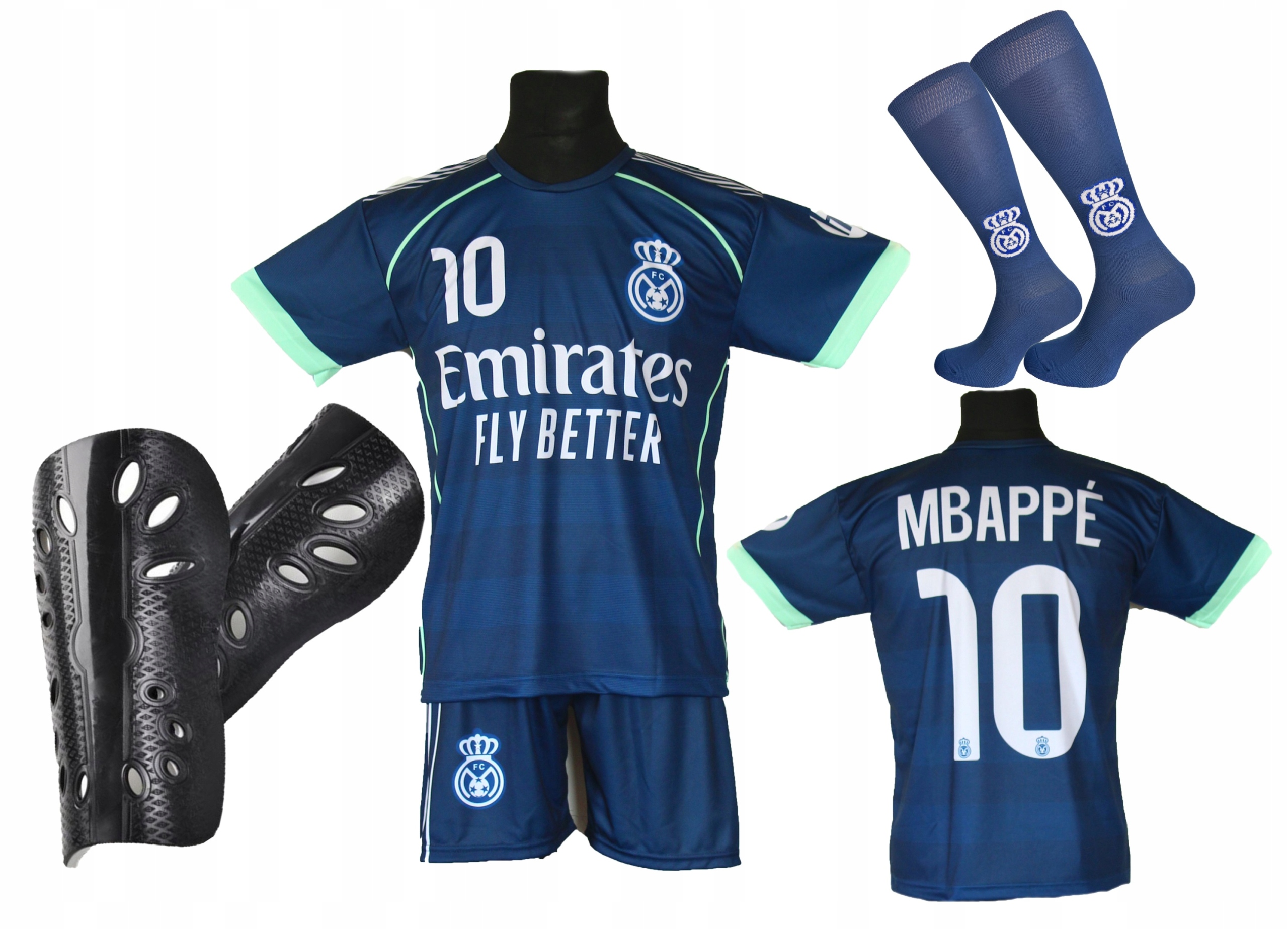 Fotbalová sada Mbappe: tričko, kraťasy štulpny chrániče holení 122