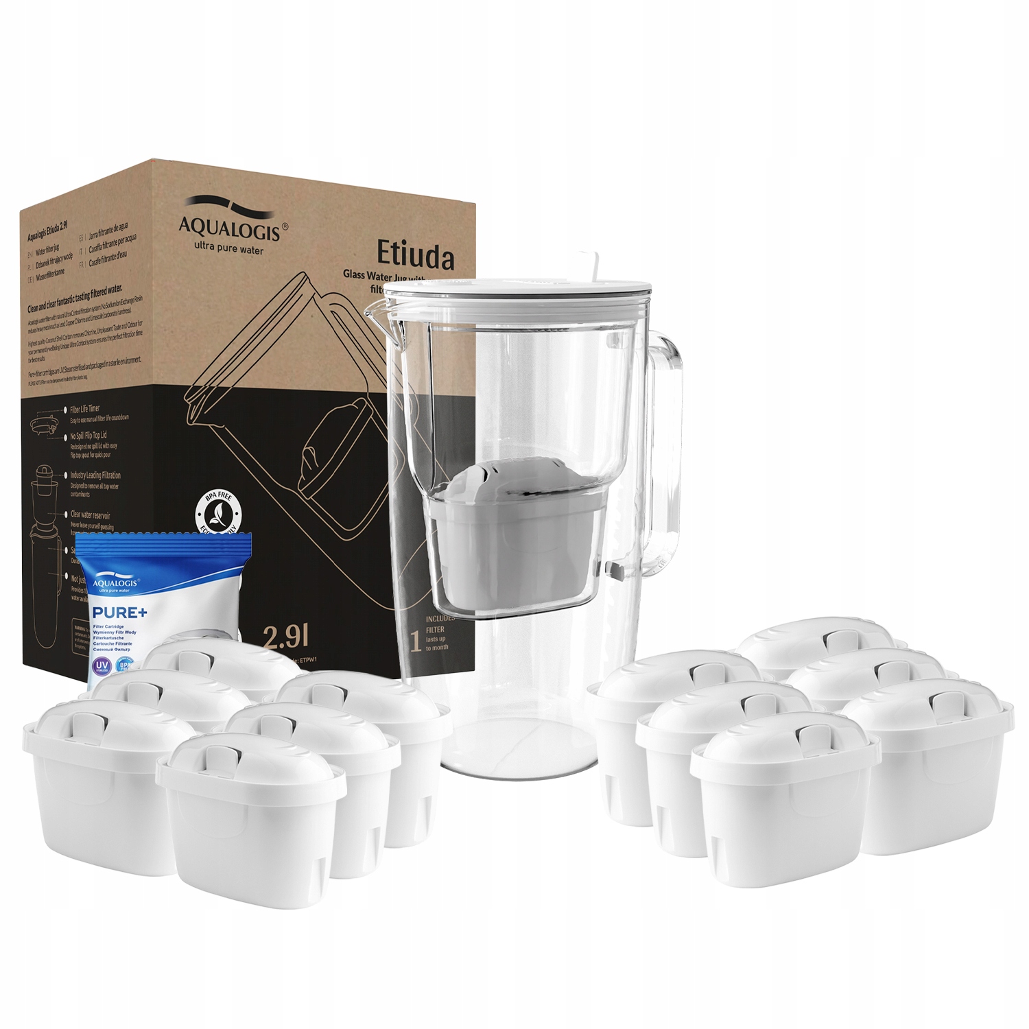 Filtrační konvice Etiuda Bílá 12 náplní Pure+ Aqualogis