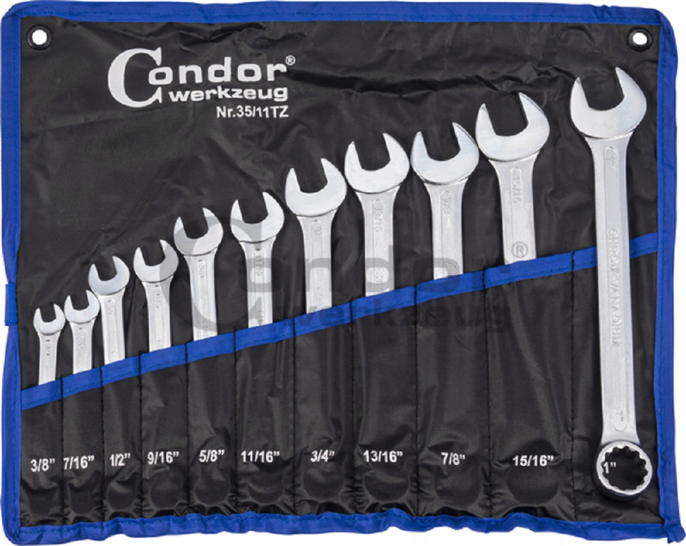 KLUCZE PŁASKO-OCZKOWE CALOWE 3/8'' - 1'' 11SZT