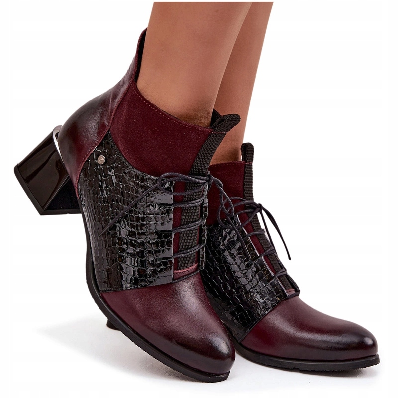 Kotníkové Boty Přírodní Kůže Podpatek Zvířecí Sloupek Vzor Zazoo 60503 Vínová 38