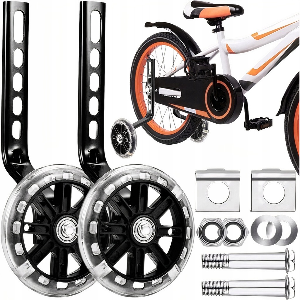 KÓŁKA PODPOROWE BOCZNE ROWEROWE POMOCNICZE 12-20'LED CZARNE DLA DZIECI