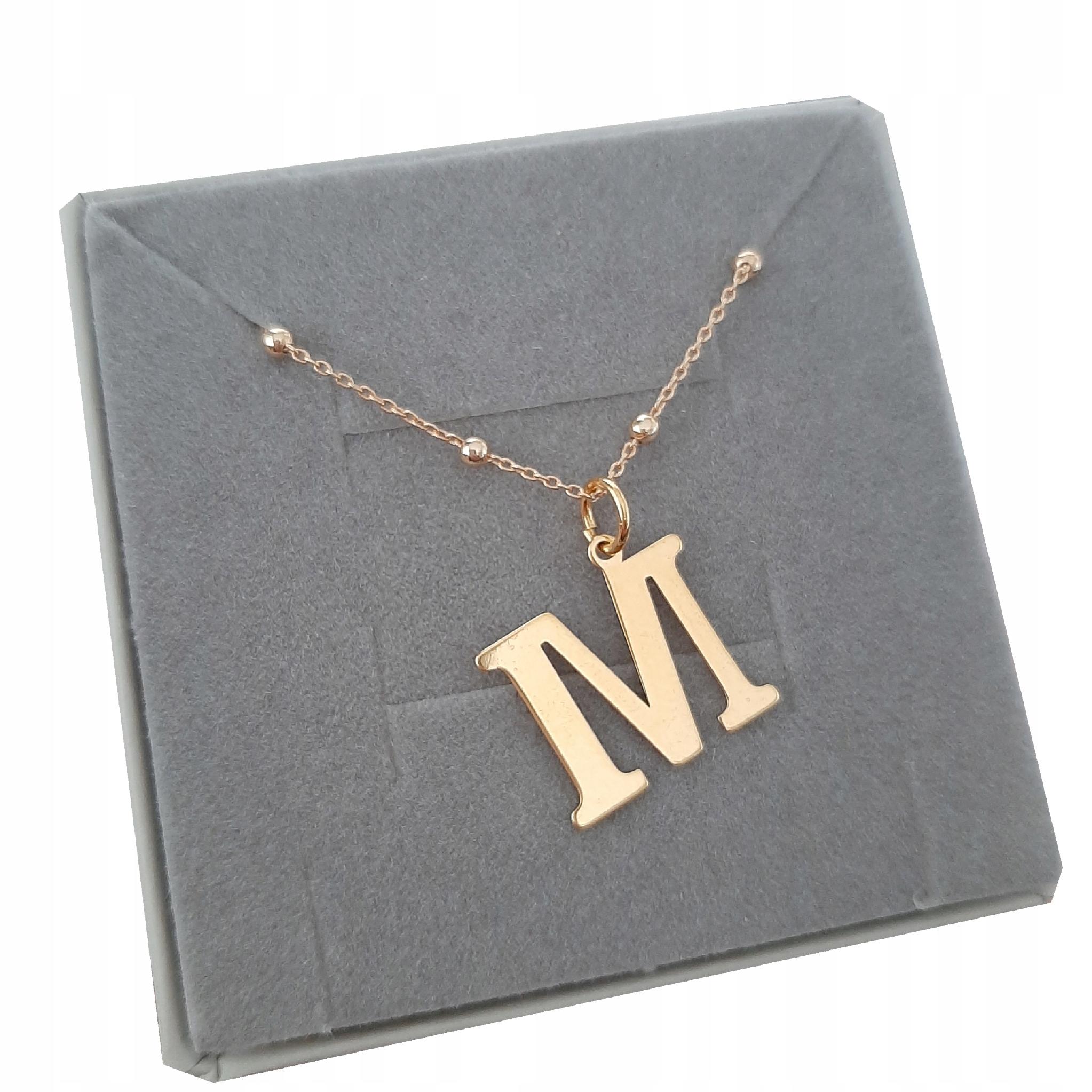 

Złoty łańcuszek kulkowy z dużą literką M SREBRO925