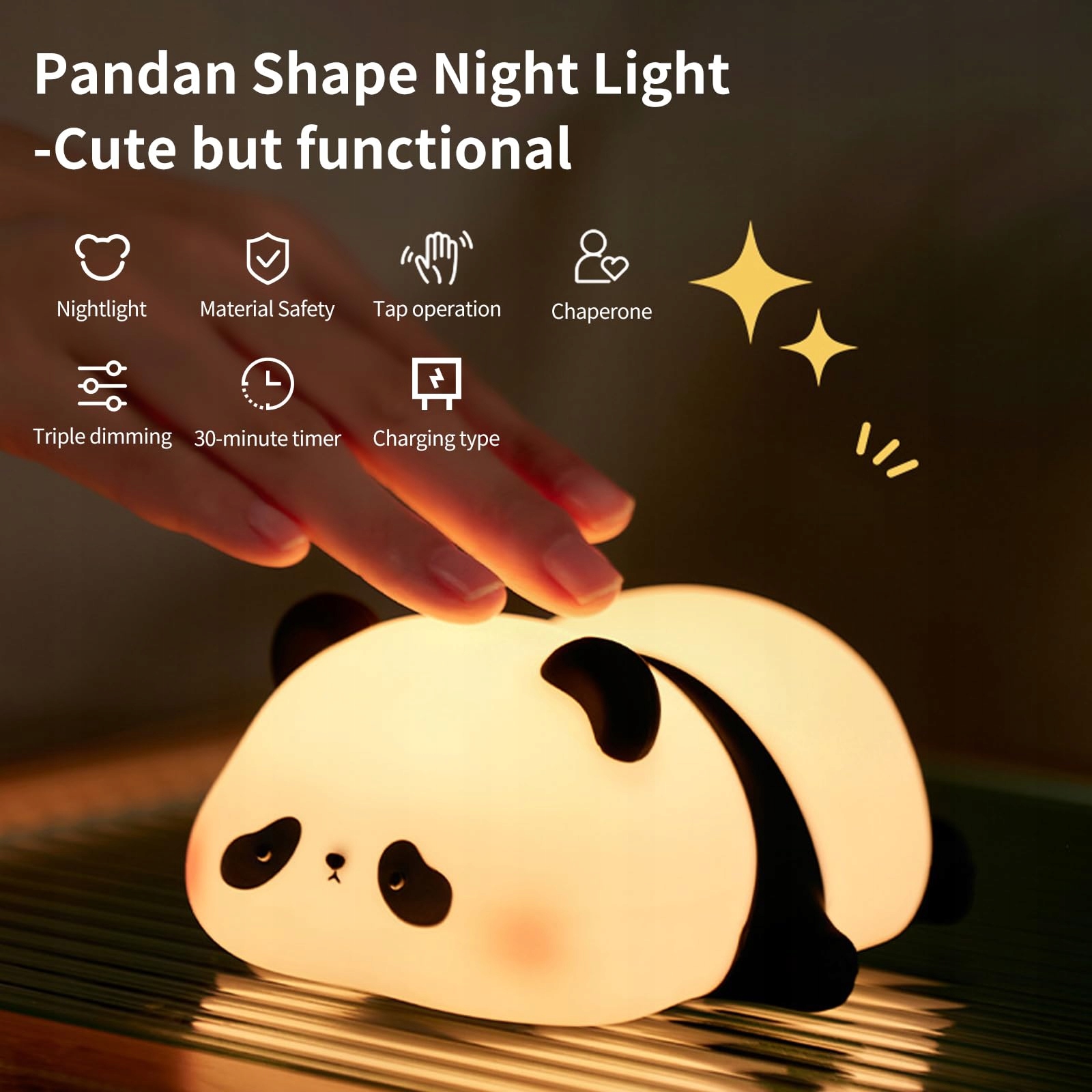 AMMTOO Lampka Nocna Dla Dzieci Panda Dotykowa Silikonowa USB — miniatura 8