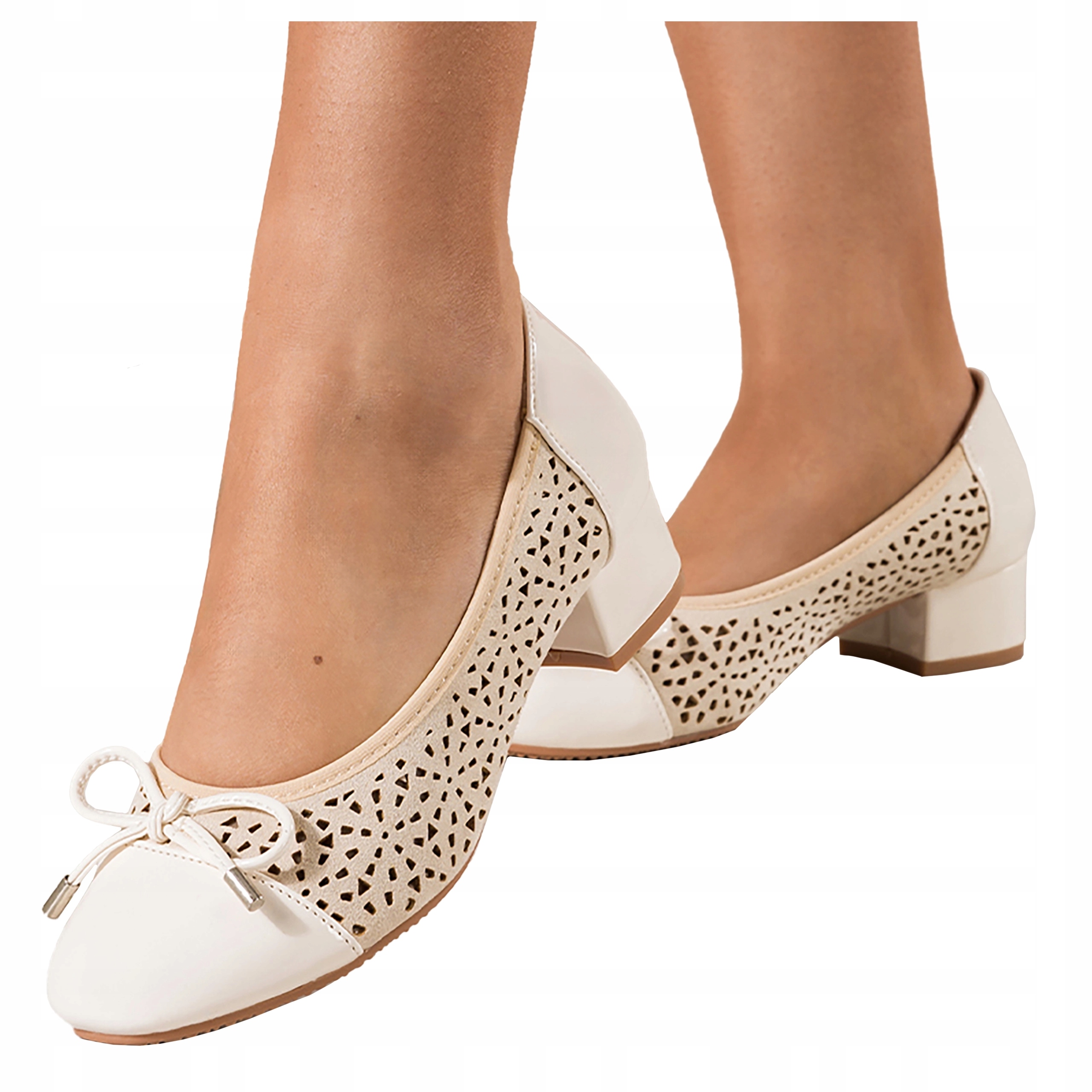 Ažurové Lodičky Dámské Béžové Na Nízkém Podpatku Kožená Vložka r 36