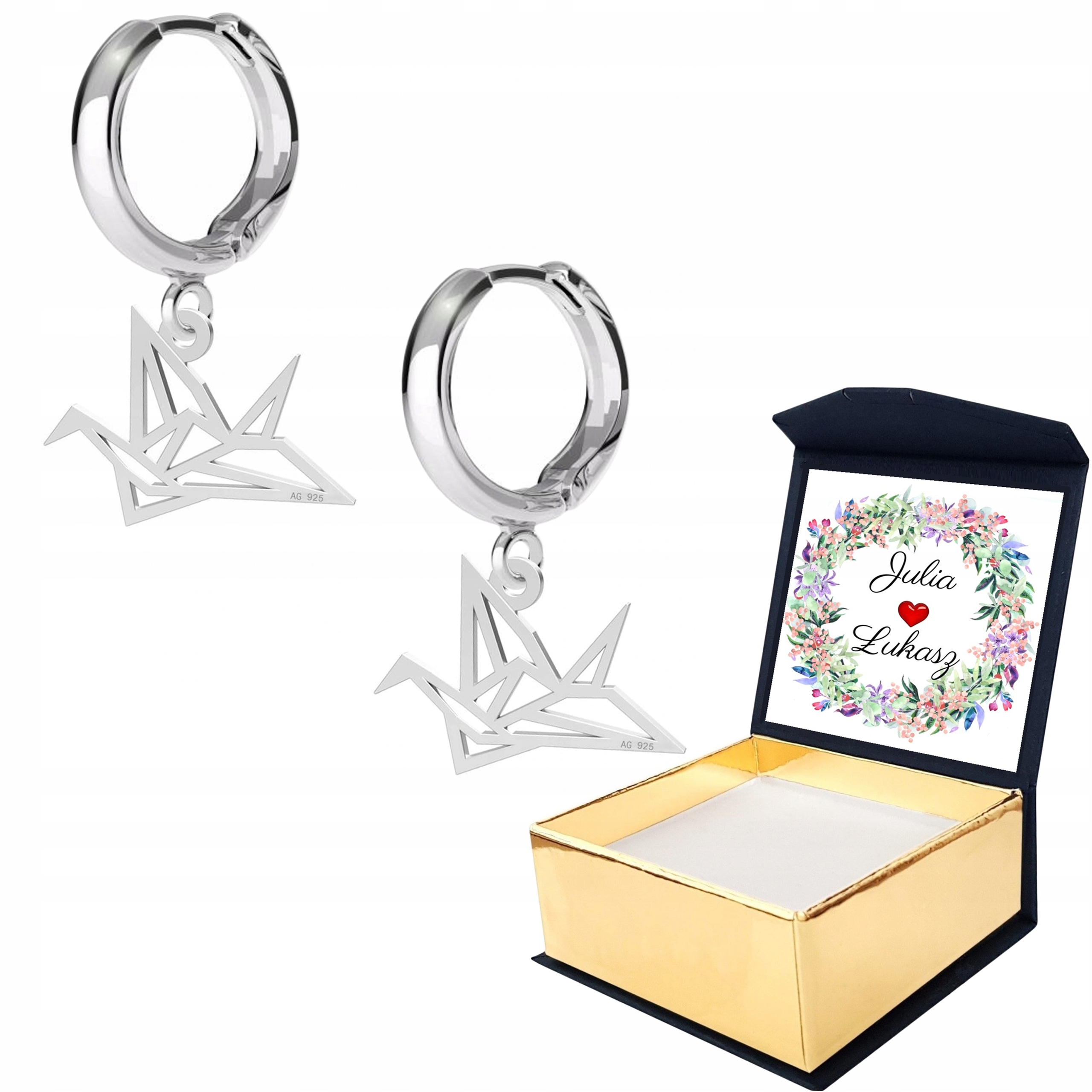 Stříbrné náušnice Pták Origami 925 Vlastní Potisk