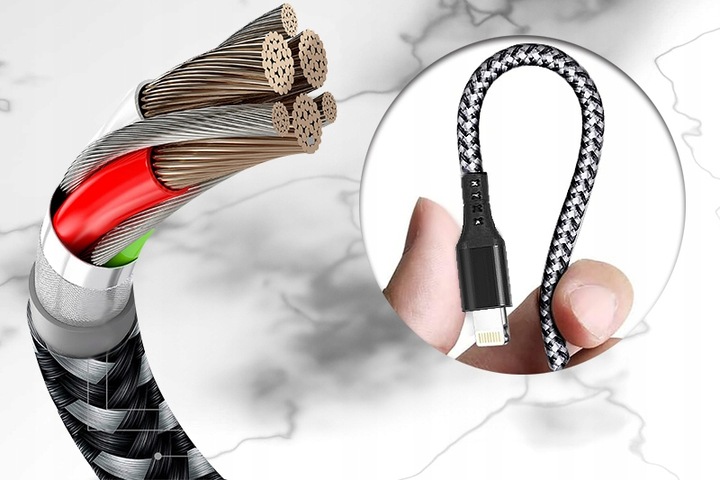 SAMOCHODOWA ŁADOWARKA USB QC PD 2x USB A, 2x C 60W KABEL NYLON COMBO 5W1 Przewód w zestawie tak