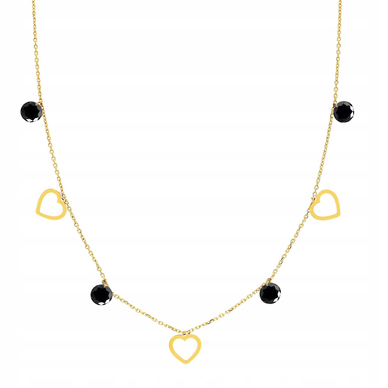 Pozlacený náhrdelník Srdce Srdíčka Černé Zirkony Ag925