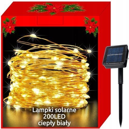 LAMPKI CHOINKOWE drucik SOLARNE 200LED 8TRYBÓW 22m