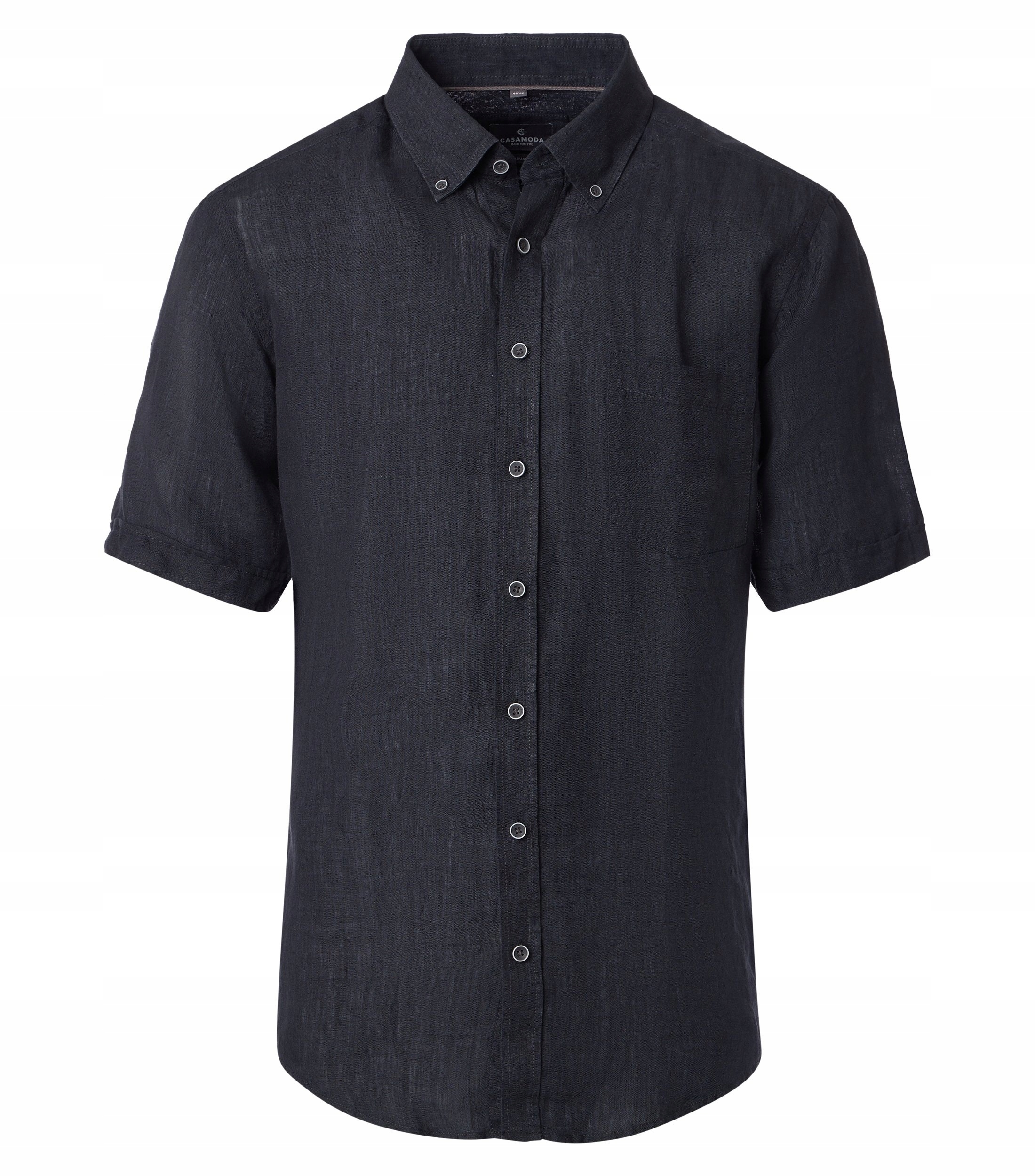 Casamoda Velké Velikosti Košile Len Krátký Rukáv Černá 5XL 51/52 170 cm