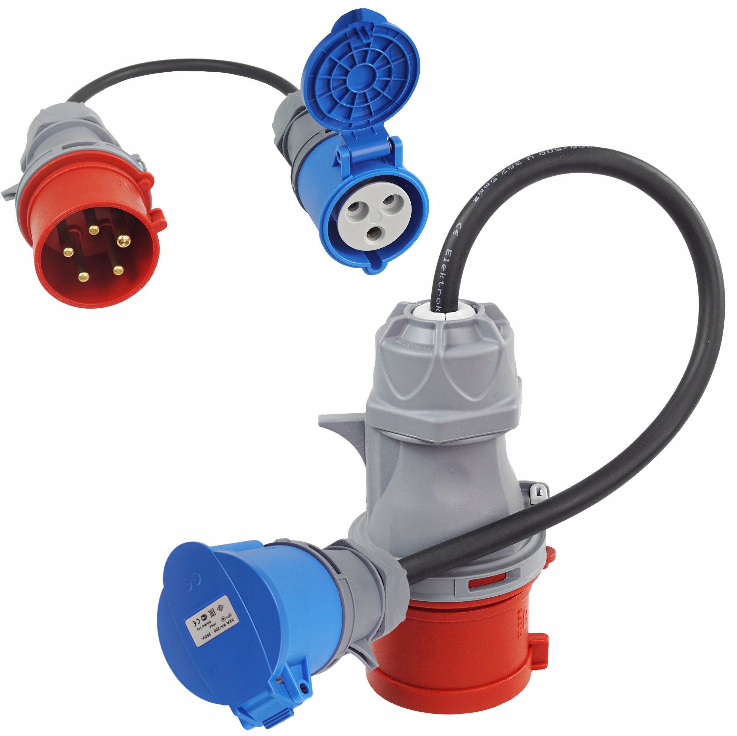 Adapter Siłowy Przejściówka 16A 5P Cee Na 16A 3P Camping Elektryk Ev