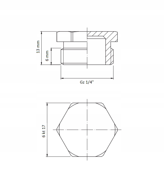 MOSIĘŻNY KOREK 1/4'' CALA WKRĘCANY ZAŚLEPKA DN8 Typ kształtka