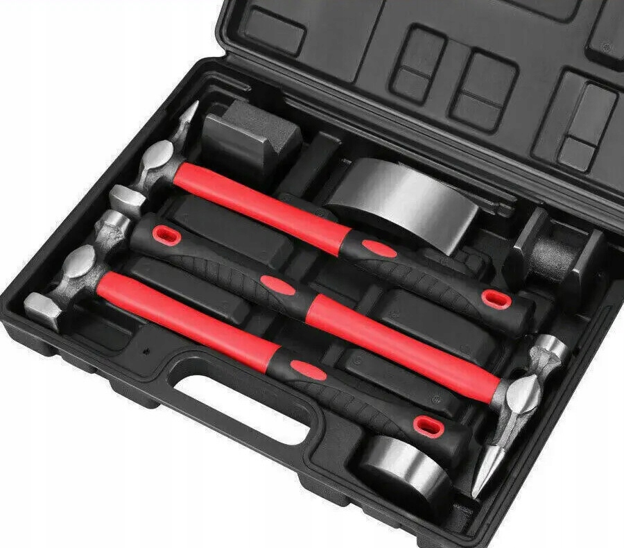 ZESTAW MŁOTKÓW I KOWADEŁK BLACHARSKICH 7el. 3 MŁOTKI 4 KOWADEŁKA + WALIZKA Waga produktu 3670 g