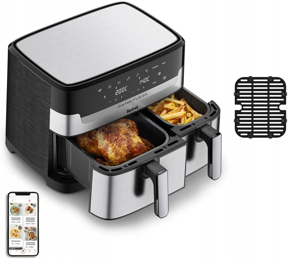 Beztuková Fritéza Airfryer Tefal 8,3 L Dvojitý Kôš Grilovací Rošt