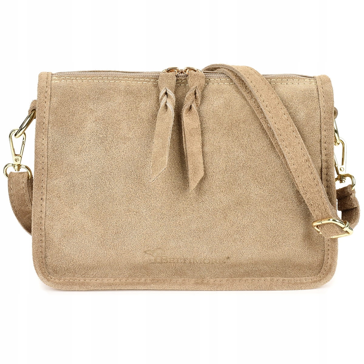 Beltimore torebka damska zamszowa listonoszka z paskiem na ramię Beżowa