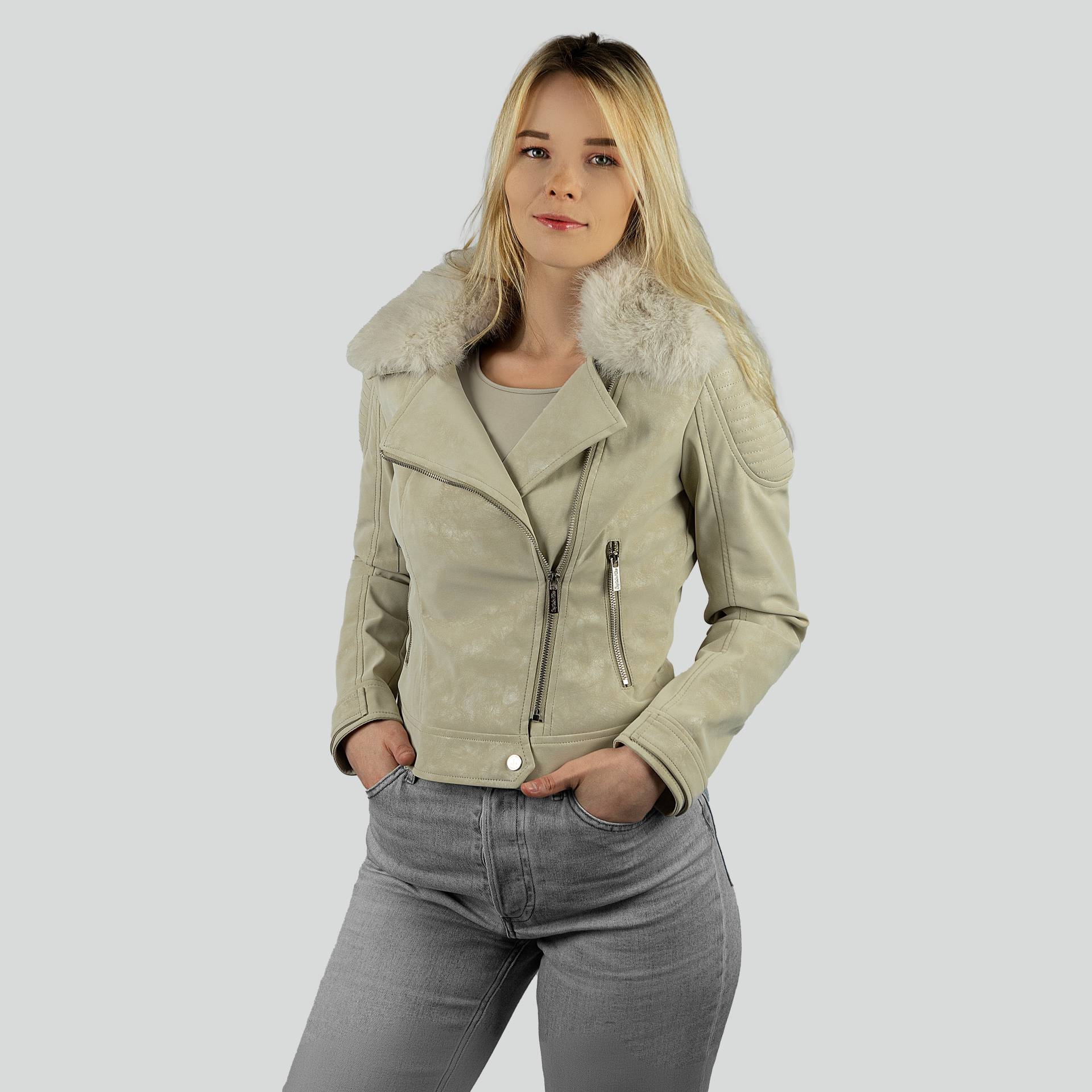 Dámská ramoneska bunda Bolsena eko kůže s kožešinou, krémová, velikost L