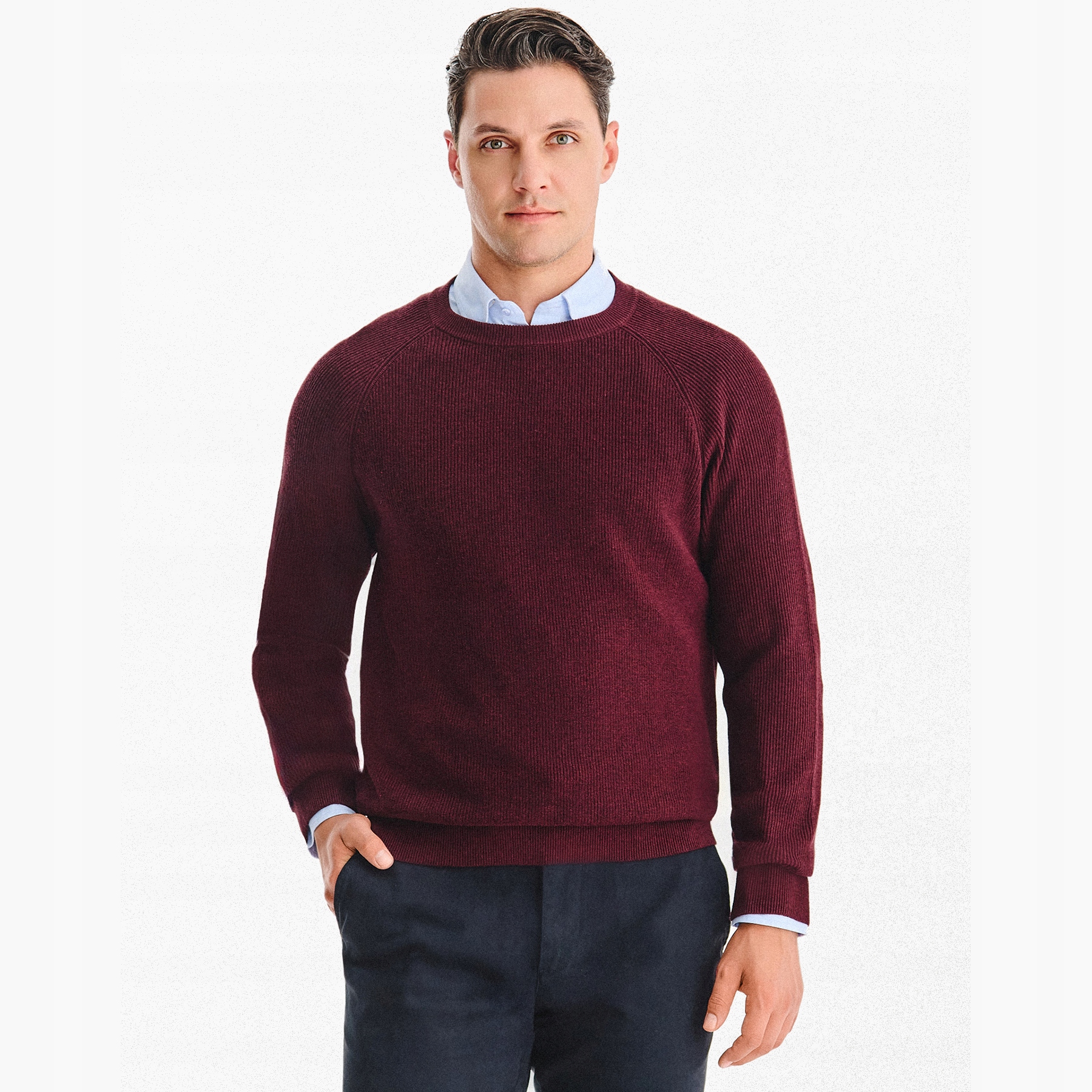 Bavlněný pánský svetr v barvě bordó o-neck Pako Lorente vel L