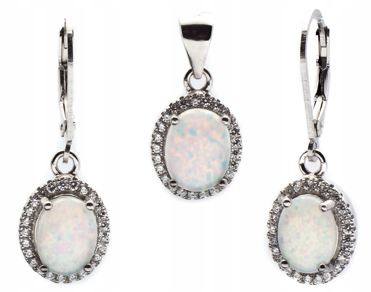 Krásný Stříbrný Rhodiovaný Komplet S Opálem Kol+vis!