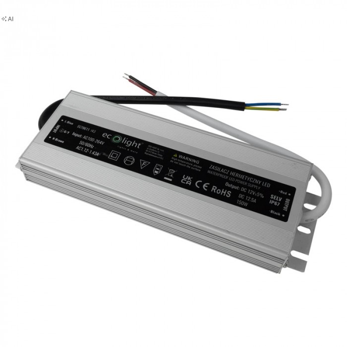 Montážní napájecí zdroj 12V 12.5A 150W Led modulární IP67 hermetický, vodotěsný