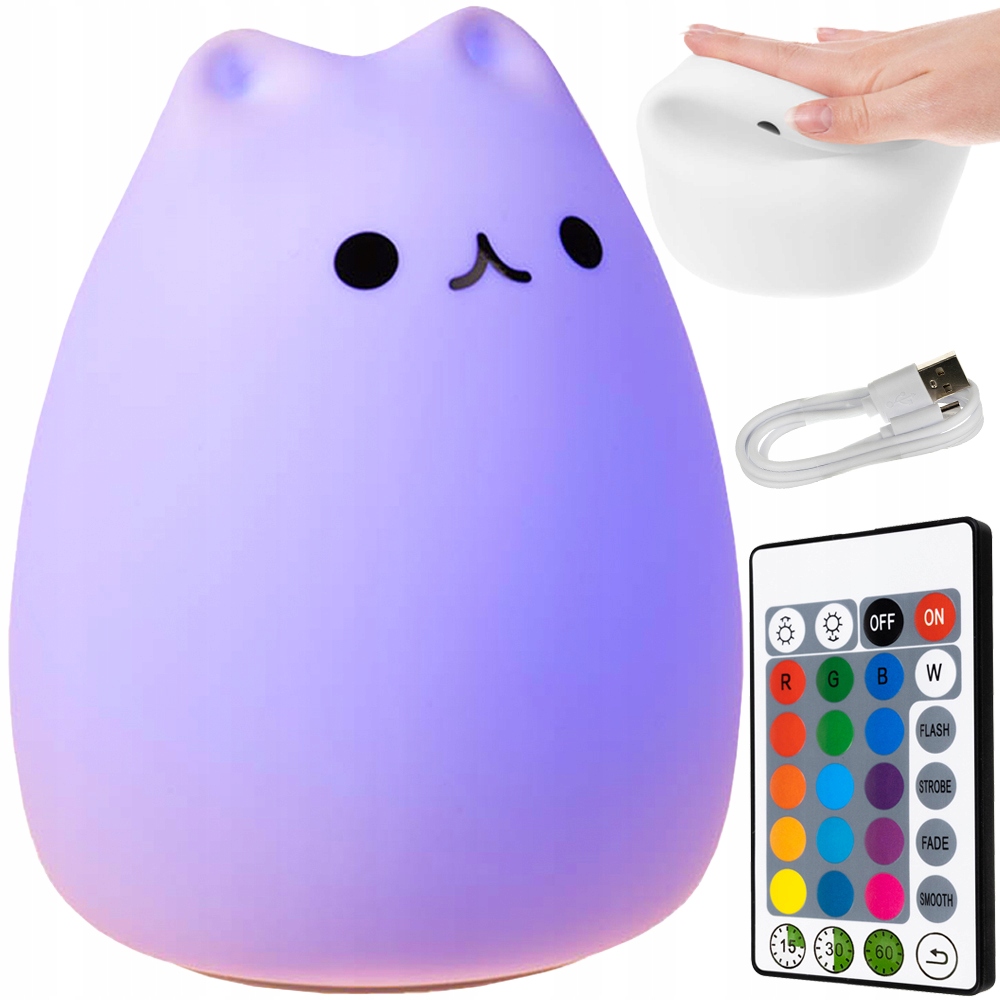 

Lampka Nocna Led dla Dzieci Kotek Rgb Pilot Usb
