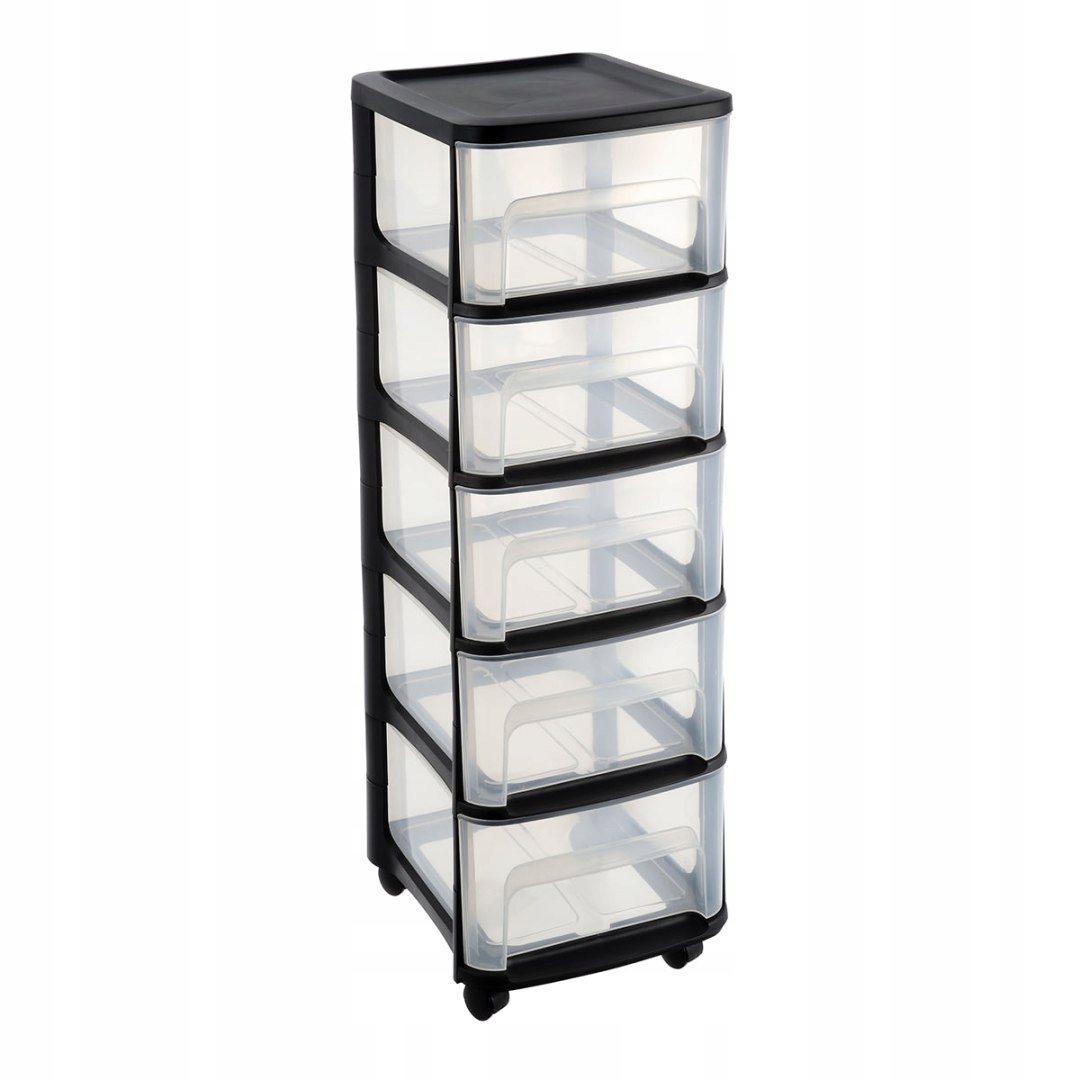 Modulárna skrinka na kolieskach s 5 zásuvkami, čierna