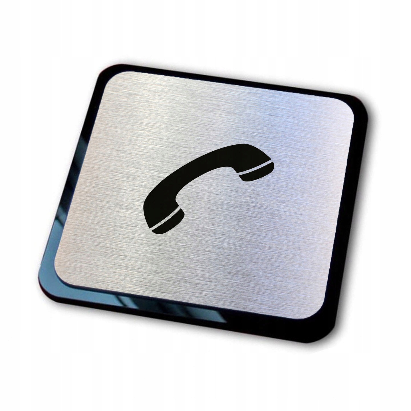 srebrna tabliczka informacyjna grawer telefon