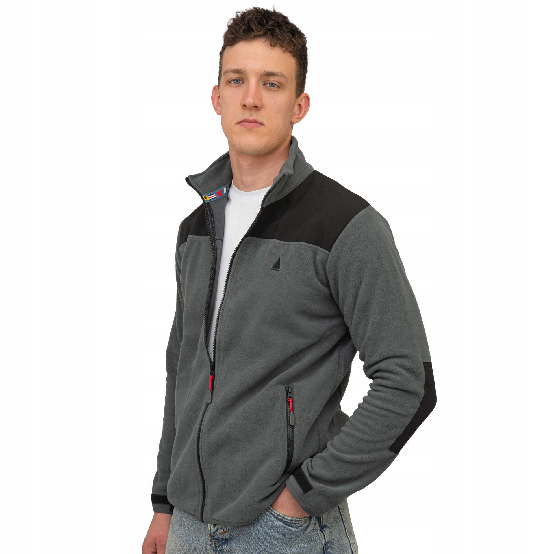 Teplá fleecová mikina pánská mikina fleecová šedá s kapsami Captain Mike 3XL