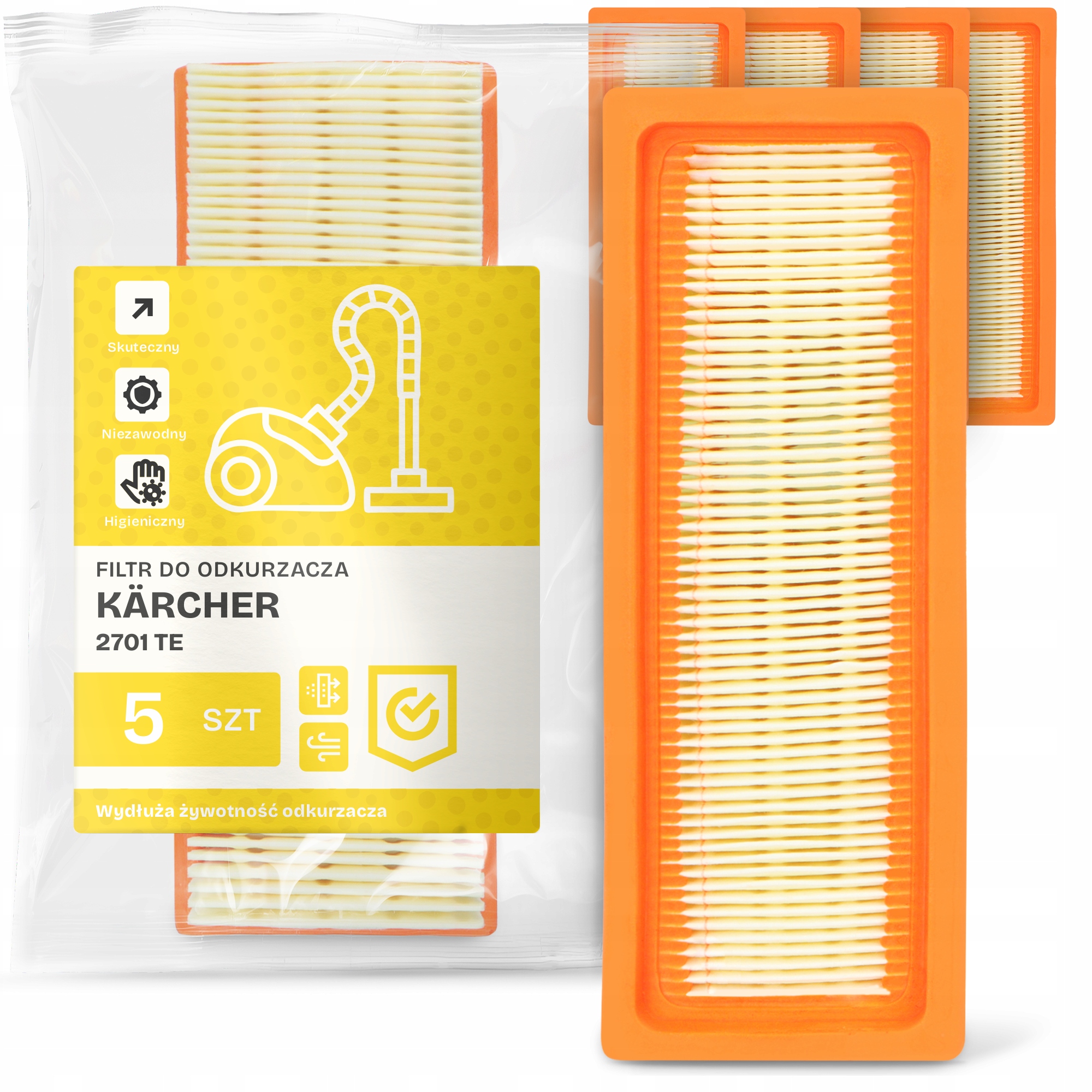 5x Vzduchový Filtr pro vysavač Kärcher 2701 Te Omyvatelný Silný Em-w