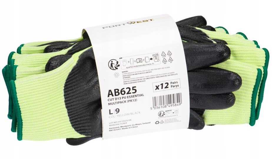 Protiprůřezové rukavice D13 Pu Portwest AB625 Y8R vel. 9 L (12 párů)