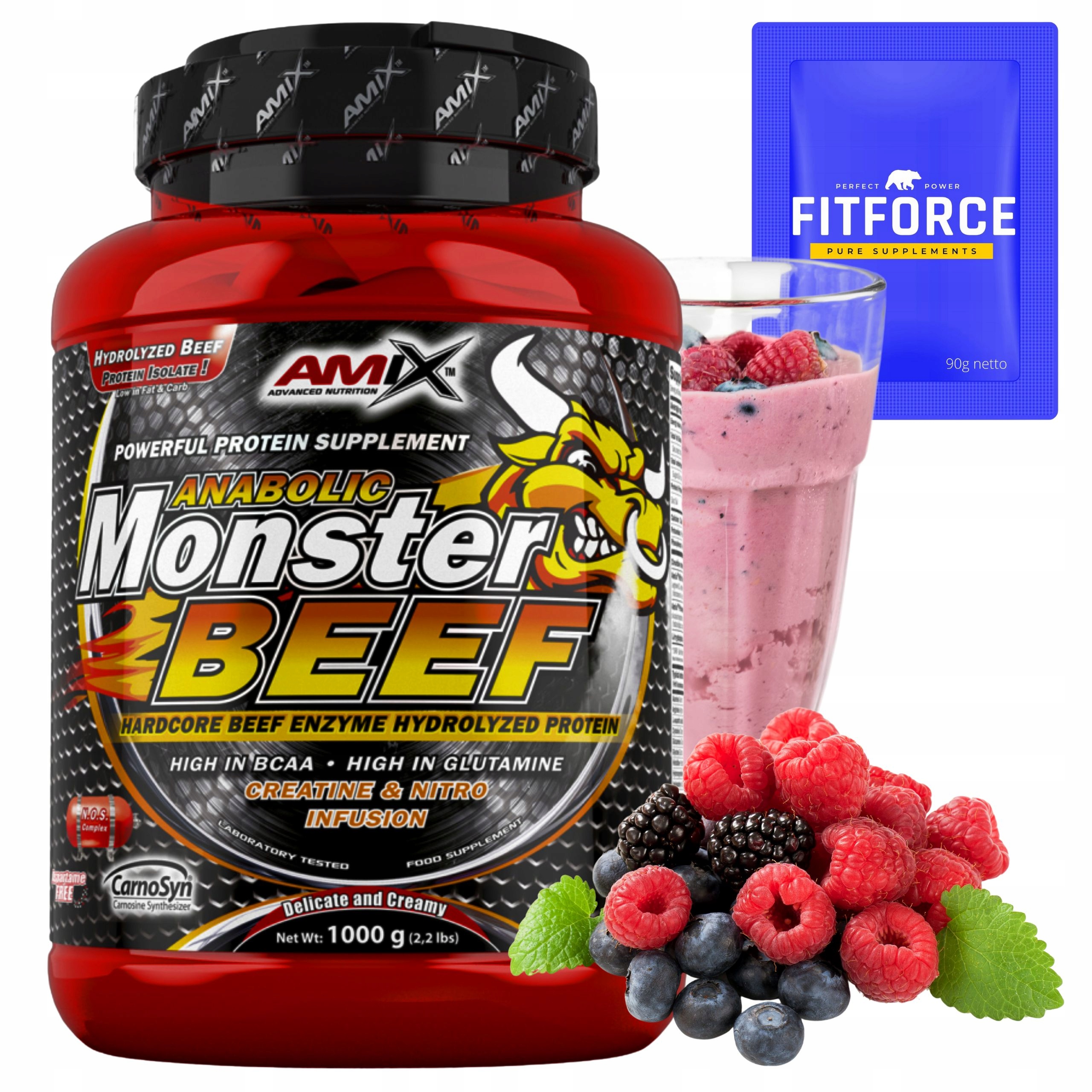 Hovězí protein s kreatinem a předtréninkovkou Amix Monster Beef Protein 1000 g